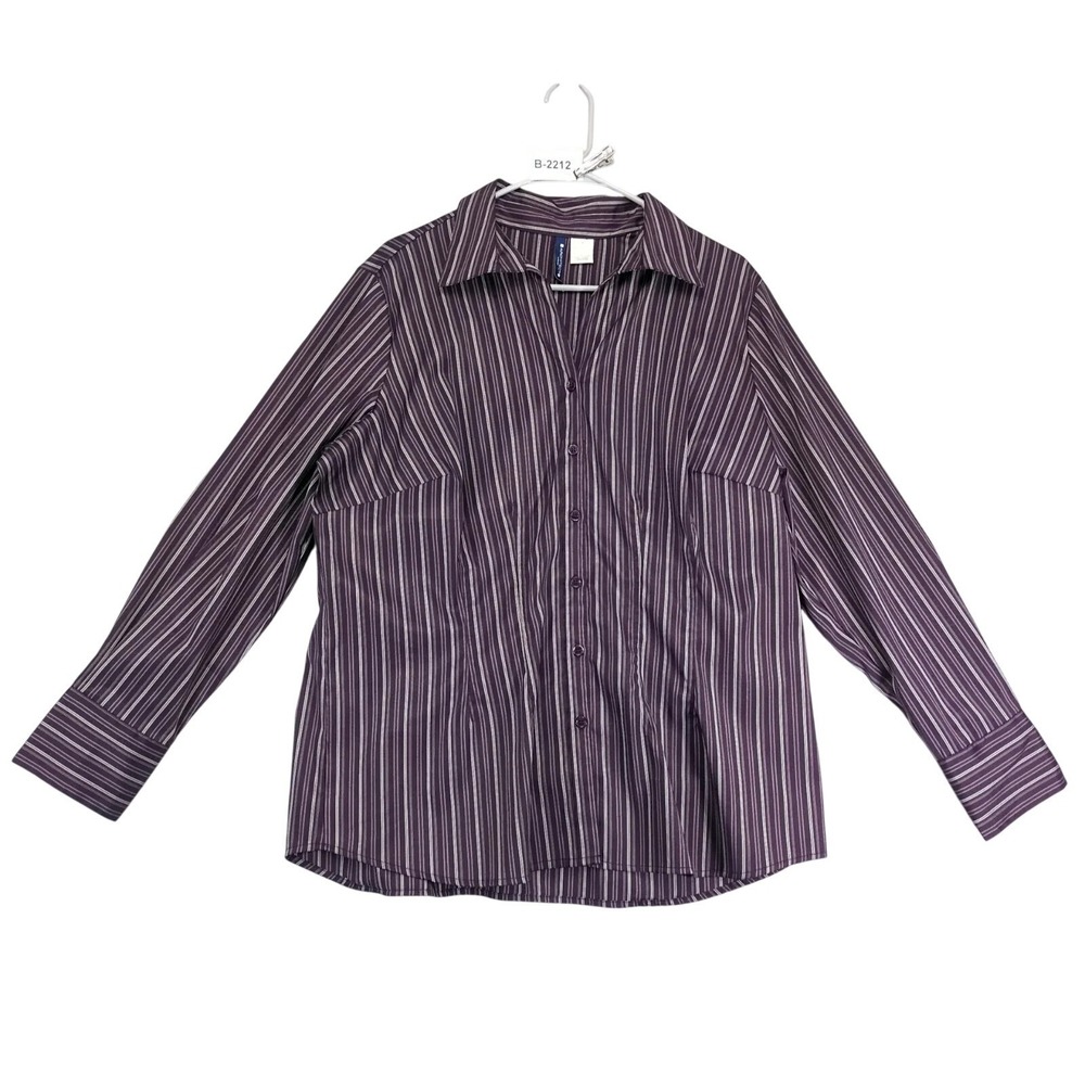 Vintage Y2K Architect Purple Striped Button Shirt Womens Plus Size 1X Stretch